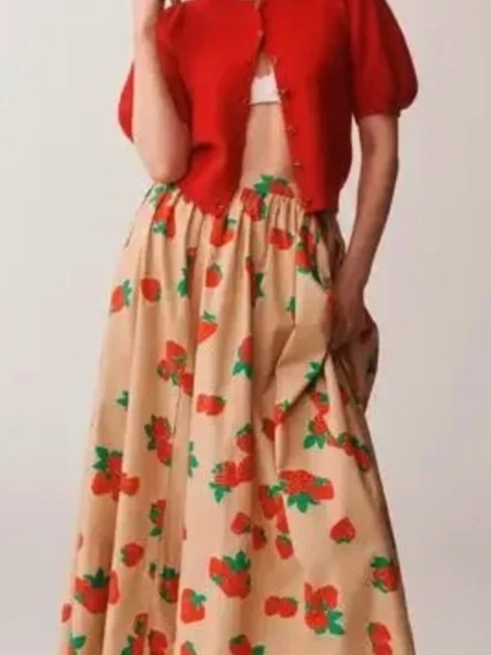 The Jacie Poplin Printed Maxi Skirt by Maeve - Strawberry Print